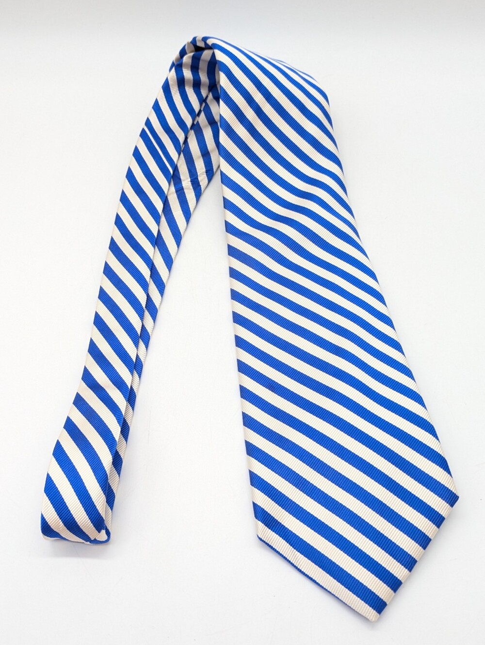 BG&C Blue White Striped Thick Heavy Mens Silk Neck Tie